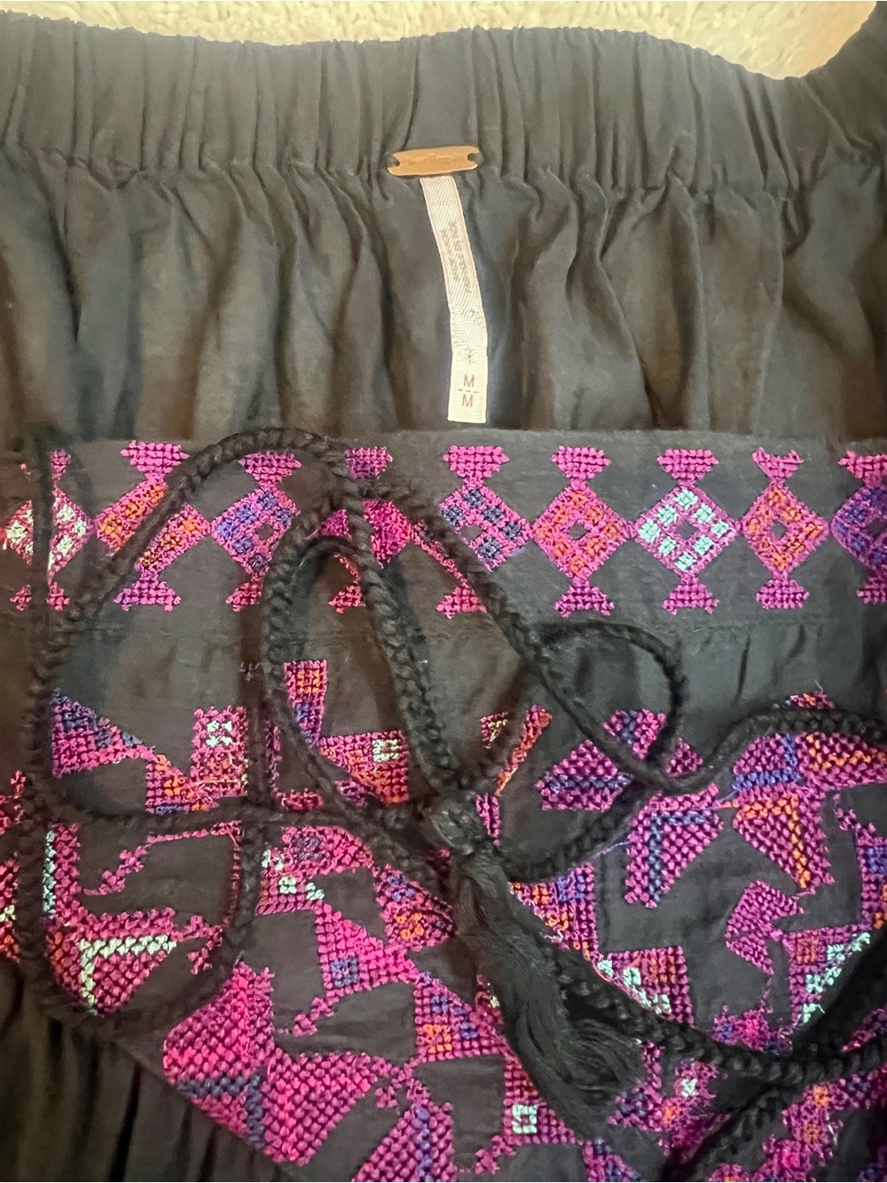 Free People Black Off-Shoulder Top with Magenta Embroidery - Picture 5 of 6